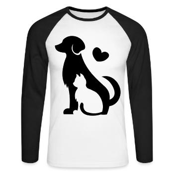 Chien et chat - idée cadeau amoureux des animaux avec un cœur - T-shirt baseball manches longues Homme - blanc/noir - Devant - Nik (191cm)