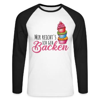 Mir reichts ich geh backen - Unisex Baseballshirt langarm - Weiß/Schwarz - Vorne - Nik (191cm)