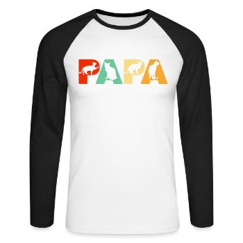 Retro Cat Dad Shirt, Lustiges Papa Cat Father Geschenk - Unisex Baseballshirt langarm - Weiß/Schwarz - Vorne - Nik (191cm)