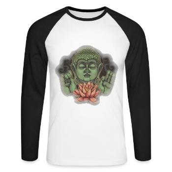 Bouddha de lotus - T-shirt baseball manches longues Homme - blanc/noir - Devant - Nik (191cm)
