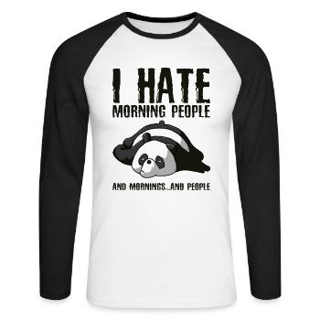 Panda - je déteste les gens du matin - T-shirt baseball manches longues Homme - blanc/noir - Devant - Nik (191cm)