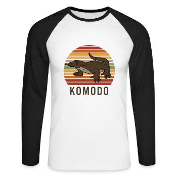 Komodowaran Vintage Retro Sunset - Unisex Baseballshirt langarm - Weiß/Schwarz - Vorne - Nik (191cm)