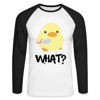 What What Duck With Knife Meme Funny Saying Fun - T-shirt baseball manches longues Homme - blanc/noir - Devant - Nik (191cm)