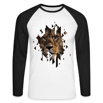 Lion Lion roi jungle Afrique Safari Animal - T-shirt baseball manches longues Homme - blanc/noir - Devant - Nik (191cm)