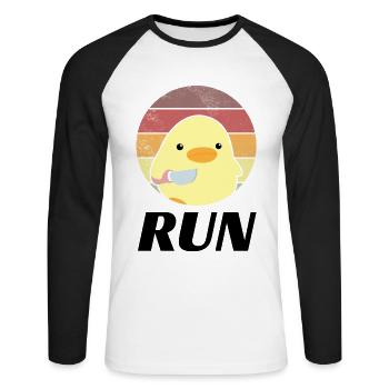 Run duck with knife meme funny saying - Unisex Long Sleeve Baseball T-Shirt - white/black - Front - Nik (191cm)