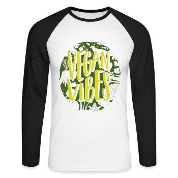 Vegan Veganer - Unisex Baseballshirt langarm - Weiß/Schwarz - Vorne - Nik (191cm)