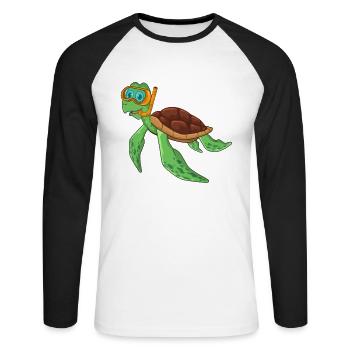 Tortue Plongée Plongeur - T-shirt baseball manches longues Homme - blanc/noir - Devant - Nik (191cm)