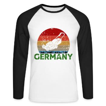 Mäht In Germany Rasenmäher Gärtner Garten - Unisex Baseballshirt langarm - Weiß/Schwarz - Vorne - Nik (191cm)