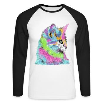 Katze bunt - Unisex Baseballshirt langarm - Weiß/Schwarz - Vorne - Nik (191cm)