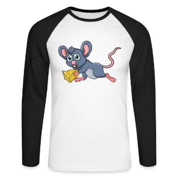 Mouse with cheese - Unisex Long Sleeve Baseball T-Shirt - white/black - Front - Nik (191cm)