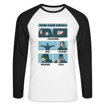 Diving Hand Sign Diver - Unisex Long Sleeve Baseball T-Shirt - white/black - Front - Nik (191cm)