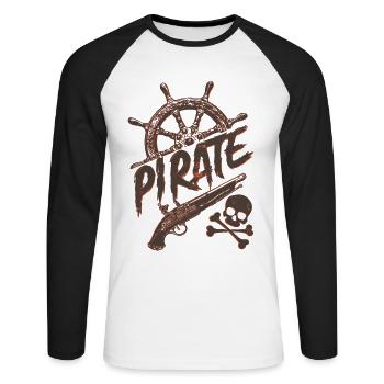 Pirate - Unisex Baseballshirt langarm - Weiß/Schwarz - Vorne - Nik (191cm)