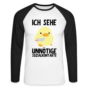 Ünnötige Sozialkontakte Ente mit Messer Meme Küken - Unisex Baseballshirt langarm - Weiß/Schwarz - Vorne - Nik (191cm)