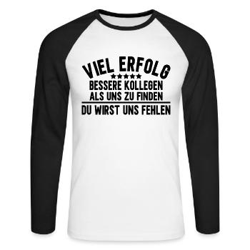 Abschiedsgeschenk Kollegen Jobwechsel - Unisex Baseballshirt langarm - Weiß/Schwarz - Vorne - Nik (191cm)