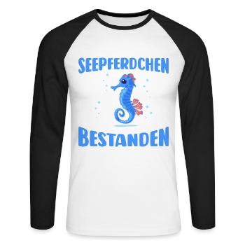 Seepferdchen bestanden Schwimm Abzeichen Kinder - Unisex Baseballshirt langarm - Weiß/Schwarz - Vorne - Nik (191cm)