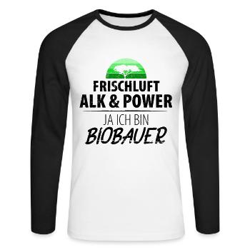 Bio Biobauer Grün Landwirt Bauer Landwirtschaft - Unisex Baseballshirt langarm - Weiß/Schwarz - Vorne - Nik (191cm)