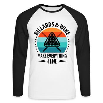 Pool Billard Queue Billardspieler Retro Vintage - Unisex Baseballshirt langarm - Weiß/Schwarz - Vorne - Nik (191cm)