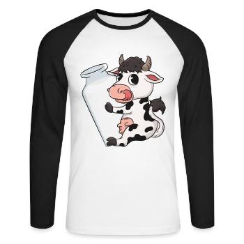 Vache lait - T-shirt baseball manches longues Homme - blanc/noir - Devant - Nik (191cm)