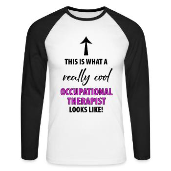 OCCUPATIONAL THERAPIST OCCUPATIONAL THERAPY - Unisex Long Sleeve Baseball T-Shirt - white/black - Front - Nik (191cm)