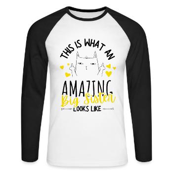 Große Schwester Katze Mittelfinger Schwangerschaft - Unisex Baseballshirt langarm - Weiß/Schwarz - Vorne - Nik (191cm)