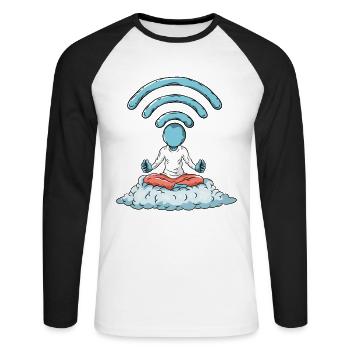 Nerd WiFi Computer - Unisex Long Sleeve Baseball T-Shirt - white/black - Front - Nik (191cm)