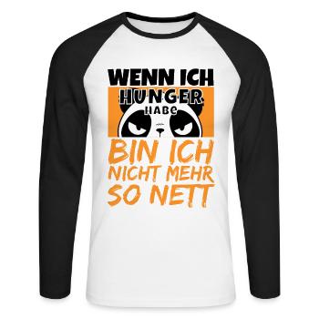 Ich muss Essen Kawai Panda mit Hunger wird wütend - Unisex Baseballshirt langarm - Weiß/Schwarz - Vorne - Nik (191cm)