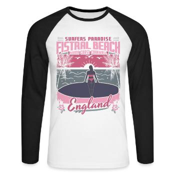 FISTRAL BEACH CORNWALL ENGLAND - SURFING GIRL - Unisex Long Sleeve Baseball T-Shirt - white/black - Front - Nik (191cm)