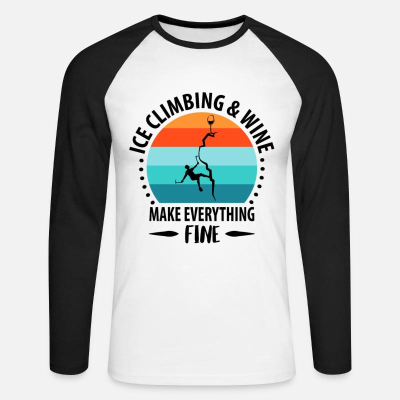 Eisklettern Eiskletterer Eispickel Bergsteigen - Unisex Baseballshirt langarm - Weiß/Schwarz