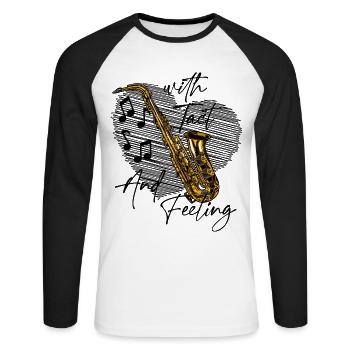 saxophone spieler bariton legende musik jazz takt - Unisex Baseballshirt langarm - Weiß/Schwarz - Vorne - Nik (191cm)