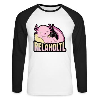 Relaxolotl Axolotl Design für einen Axolotl Fan - Unisex Baseballshirt langarm - Weiß/Schwarz - Vorne - Nik (191cm)