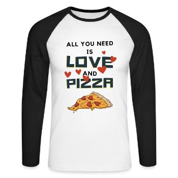 Tout ce dont vous avez besoin, c’est d’amour et de pizza en disant drôle - T-shirt baseball manches longues Homme - blanc/noir - Devant - Nik (191cm)