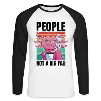 Axolotl with coffee - People Not A Big Fan - Unisex Long Sleeve Baseball T-Shirt - white/black - Front - Nik (191cm)