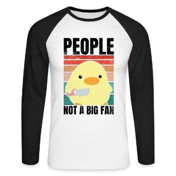 Duck With Knife - People Not A Big Fan - Unisex Long Sleeve Baseball T-Shirt - white/black - Front - Nik (191cm)