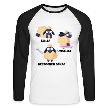 Schaf Unschaf Gestochen Schaf Wortspiel - Unisex Baseballshirt langarm - Weiß/Schwarz - Vorne - Nik (191cm)