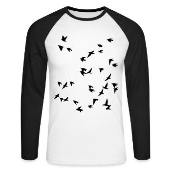 Mouches du troupeau d’oiseaux - T-shirt baseball manches longues Homme - blanc/noir - Devant - Nik (191cm)