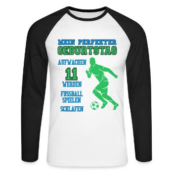 11. Geburtstag Fußball Fußballer Fußball 11 Jahre - Unisex Baseballshirt langarm - Weiß/Schwarz - Vorne - Nik (191cm)