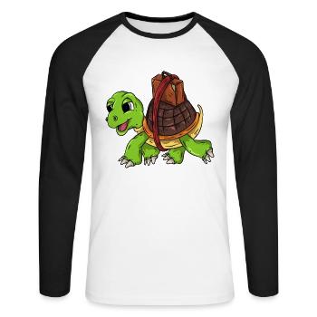 Schildkröte auf Reisen - Unisex Baseballshirt langarm - Weiß/Schwarz - Vorne - Nik (191cm)