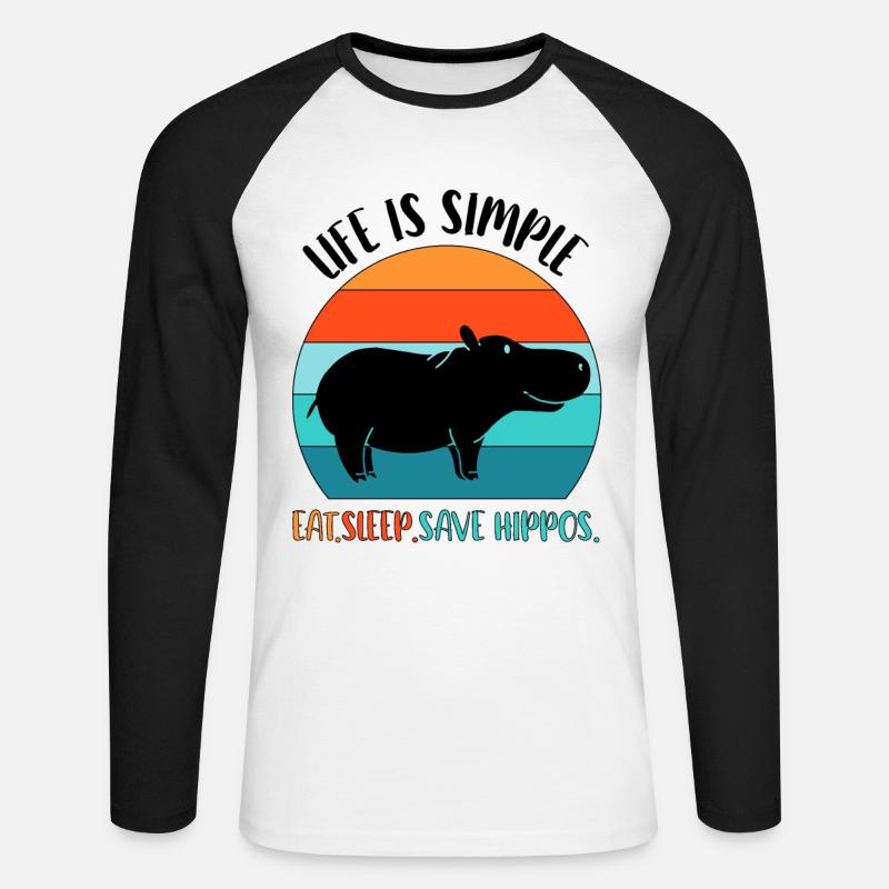 Nilpferd Flußpferd - Unisex Baseballshirt langarm - Weiß/Schwarz