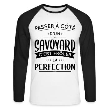 Savoyard - Frôler la perfection - Savoie - T-shirt baseball manches longues Homme - blanc/noir - Devant - Nik (191cm)