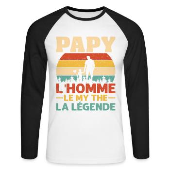 Papy L'homme Le Mythe La Légende - T-shirt baseball manches longues Homme - blanc/noir - Devant - Nik (191cm)