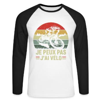 Je Peux Pas J'ai Vélo - T-shirt baseball manches longues Homme - blanc/noir - Devant - Nik (191cm)