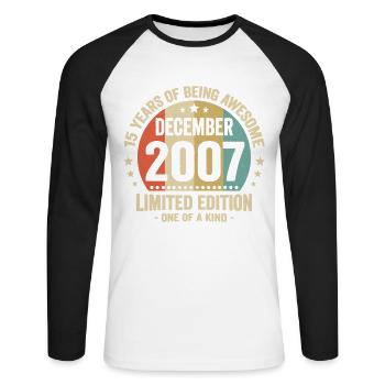 15 Years Of Being Awesome Since December 2007 - Unisex Long Sleeve Baseball T-Shirt - white/black - Front - Nik (191cm)