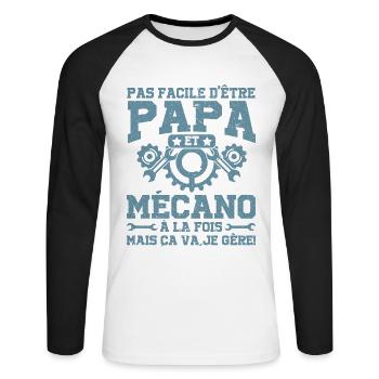 Papa Et Mécano À La Fois Mais Ça Va Je Gère - T-shirt baseball manches longues Homme - blanc/noir - Devant - Nik (191cm)