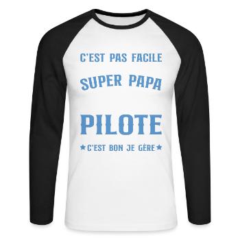 Je Suis Un Super Papa Et Pilote D'avion - T-shirt baseball manches longues Homme - blanc/noir - Devant - Nik (191cm)