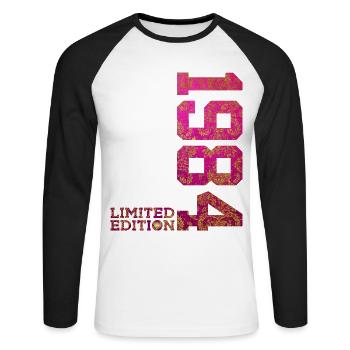 42E ANNIVERSAIRE ÉDITION LIMITÉE ROSE 1984 - T-shirt baseball manches longues Homme - blanc/noir - Devant - Nik (191cm)