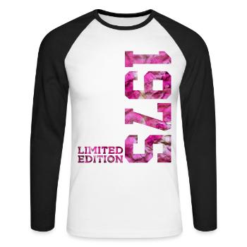LIMITED EDITION 1975 PINK 51ST BIRTHDAY - Unisex Long Sleeve Baseball T-Shirt - white/black - Front - Nik (191cm)