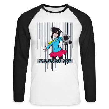 Anime Style Girl Power Geschenkidee - Unisex Baseballshirt langarm - Weiß/Schwarz - Vorne - Nik (191cm)