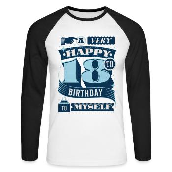 Un très joyeux 18e anniversaire à moi-même - T-shirt baseball manches longues Homme - blanc/noir - Devant - Nik (191cm)