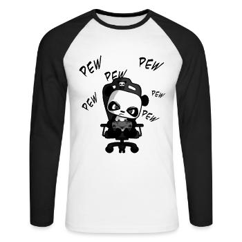 PEW PEW funny cute gaming panda, nerd, gambling - Unisex Long Sleeve Baseball T-Shirt - white/black - Front - Nik (191cm)