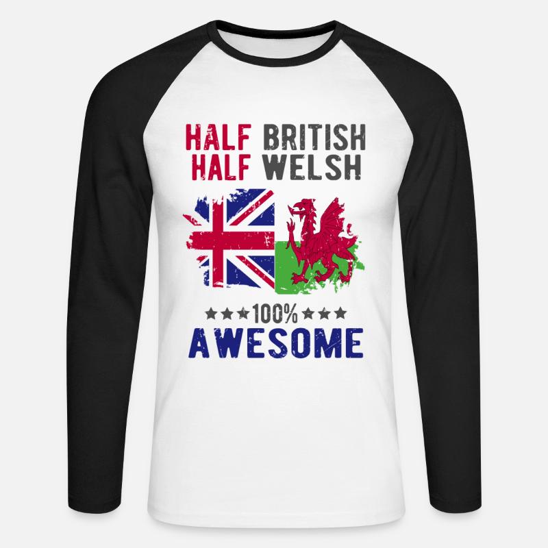 Halb Brite Halb Waliser - Unisex Baseballshirt langarm - Weiß/Schwarz